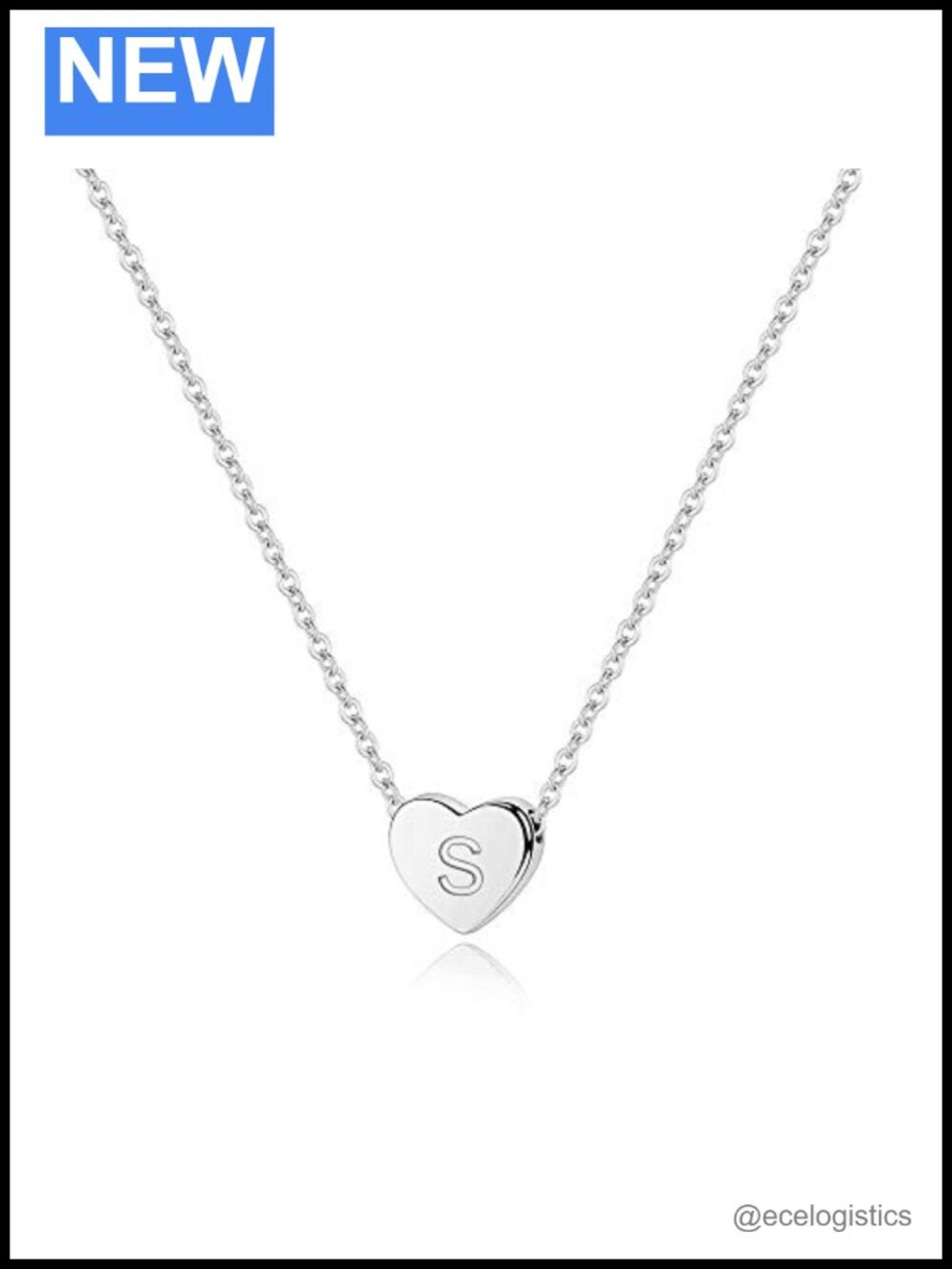 Sterling Silver Heart Initial Necklace 16+2.5" Adjustable Chain Gift for Her